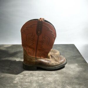 Justin Boots Brown Foot with Orange Shaft Western Cowgirl Boots